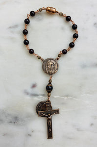 Holy Face Saint Benedict Auto Rosary - Garnet and Bronze - One Decade Rosary - Car Rosary CeCeAgnes