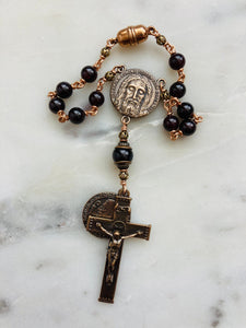 Holy Face Saint Benedict Auto Rosary - Garnet and Bronze - One Decade Rosary - Car Rosary CeCeAgnes