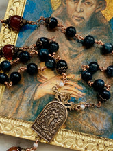 Load image into Gallery viewer, Large Bronze Rosary - Our Lady Undoer of Knots - Blue Tiger Eye and Sardonyx CeCeAgnes
