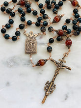 Load image into Gallery viewer, Large Bronze Rosary - Our Lady Undoer of Knots - Blue Tiger Eye and Sardonyx CeCeAgnes
