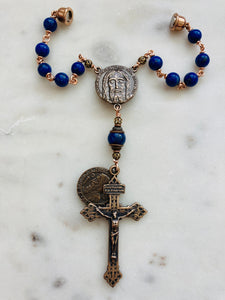 Holy Face Saint Benedict Auto Rosary - Lapis and Bronze - One Decade Rosary - Car Rosary CeCeAgnes