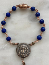 Load image into Gallery viewer, Holy Face Saint Benedict Auto Rosary - Lapis and Bronze - One Decade Rosary - Car Rosary CeCeAgnes
