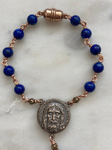 Holy Face Saint Benedict Auto Rosary - Lapis and Bronze - One Decade Rosary - Car Rosary CeCeAgnes