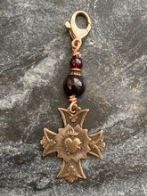 Load image into Gallery viewer, Bag Charm Sacred Heart Zipper Pull - Bronze and Garnet
