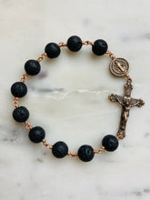 Load image into Gallery viewer, Continuous Pocket Rosary - Sacred Heart and Saint Benedict - Lava Beads and Bronze CeCeAgnes
