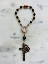 Load image into Gallery viewer, Saint Benedict and Michael Auto Rosary - Onyx and Bronze - One Decade Rosary - Car Rosary CeCeAgnes
