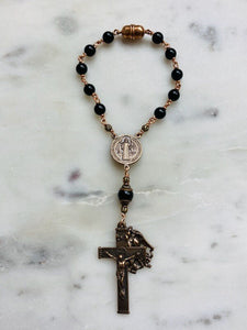 Saint Benedict and Michael Auto Rosary - Onyx and Bronze - One Decade Rosary - Car Rosary CeCeAgnes