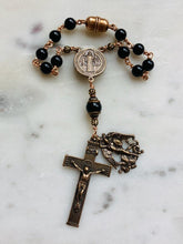 Load image into Gallery viewer, Saint Benedict and Michael Auto Rosary - Onyx and Bronze - One Decade Rosary - Car Rosary CeCeAgnes
