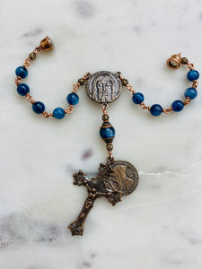 Holy Face Saint Benedict Auto Rosary - Kyanite and Bronze - One Decade Rosary - Car Rosary CeCeAgnes