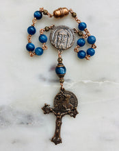 Load image into Gallery viewer, Holy Face Saint Benedict Auto Rosary - Kyanite and Bronze - One Decade Rosary - Car Rosary CeCeAgnes
