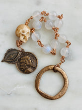 Load image into Gallery viewer, Memento Mori Rosary - Saint Jude and Sacred Heart - Moonstone Gemstones - Single Decade Rosary
