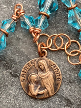 Load image into Gallery viewer, Aquamarine Crystals and Bronze Saint Ann Bracelet
