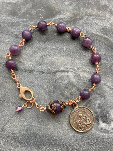 Saint Joseph Bronze Rosary Bracelet - Lepidolite Gemstones