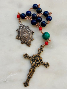 Sacred Heart Pocket Rosary - Lapis and Bronze - Single Decade Rosary - CeCeAgnes