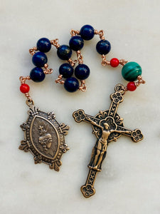 Sacred Heart Pocket Rosary - Lapis and Bronze - Single Decade Rosary - CeCeAgnes