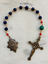 Load image into Gallery viewer, Sacred Heart Pocket Rosary - Lapis and Bronze - Single Decade Rosary - CeCeAgnes
