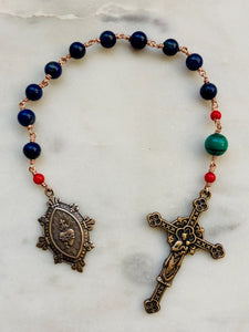 Sacred Heart Pocket Rosary - Lapis and Bronze - Single Decade Rosary - CeCeAgnes