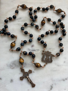 Blue Tiger Eye Rosary - Bronze - CeCeAgnes