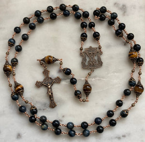 Blue Tiger Eye Rosary - Bronze - CeCeAgnes