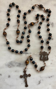 Blue Tiger Eye Rosary - Bronze - CeCeAgnes