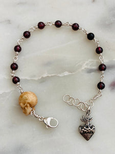 Beautiful All Sterling Garnet Wire-wrapped Rosary Bracelet Sterling medals CeCeAgnes