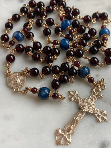 14K Gold Rosary Medals - Garnet and Kyanite - CeCeAgnes