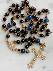 14K Gold Rosary Medals - Garnet and Kyanite - CeCeAgnes