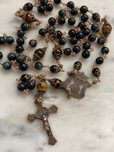 Blue Tiger Eye Rosary - Bronze - CeCeAgnes