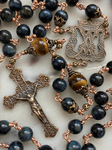 Blue Tiger Eye Rosary - Bronze - CeCeAgnes