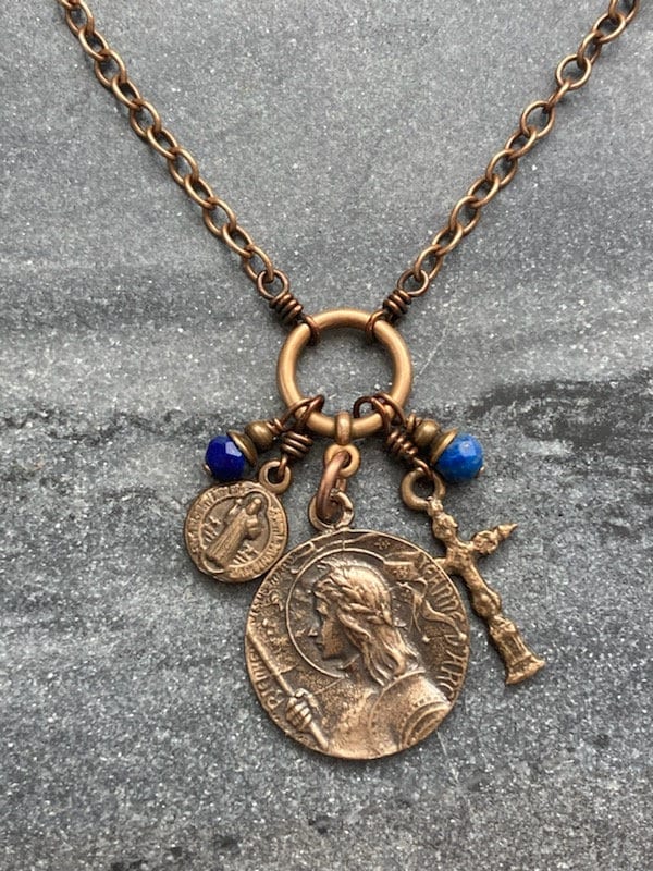 Joan of Arc Necklace - Solid  Bronze - Saint Benedict