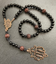 Load image into Gallery viewer, Holy Eucharist Rosary - Bronze Antique Wood and Leather
