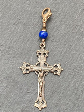 Load image into Gallery viewer, Bag Charm Crucifix Zipper Pull - Bronze and Lapis
