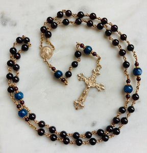 14K Gold Rosary Medals - Garnet and Kyanite - CeCeAgnes