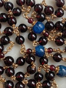 14K Gold Rosary Medals - Garnet and Kyanite - CeCeAgnes