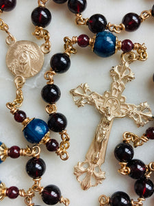 14K Gold Rosary Medals - Garnet and Kyanite - CeCeAgnes