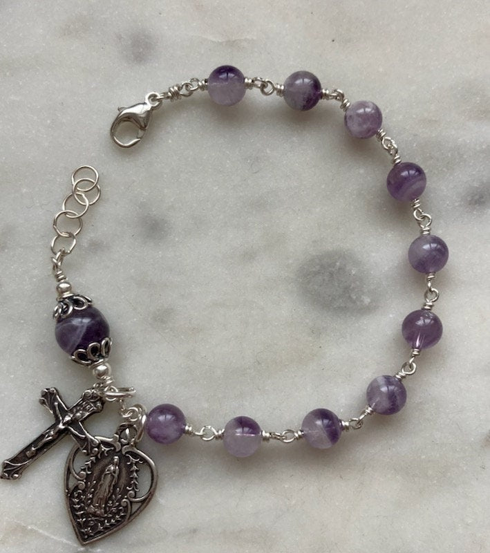 Amethyst Rosary Bracelet - All Sterling - Wire-wrapped CeCeAgnes