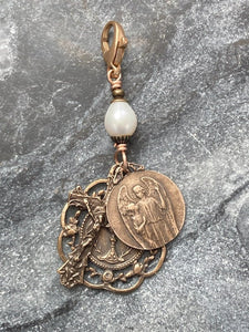 Catholic Medals Bag Charm - Solid Bronze - Holy Eucharist Guardian Angel