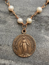 Load image into Gallery viewer, Miraculous Medal Necklace -Rosary - Freshwater Pearl and Bronze
