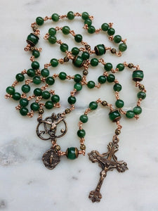 Russian Jade Rosary - Bronze - Holy Spirit and Miraculous Medal