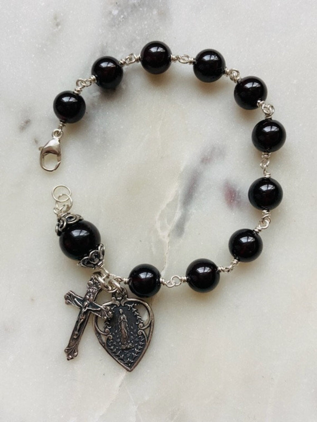 Onyx Rosary Bracelet - All Sterling - Wire-wrapped CeCeAgnes