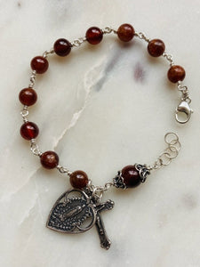 Spessartite Garnet Rosary Bracelet - All Sterling - Wire-wrapped CeCeAgnes