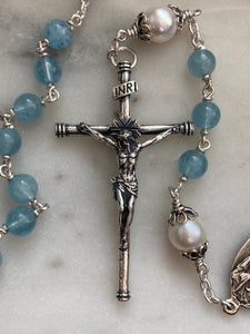 Aquamarine Rosary - Sterling Silver - Our Lady of Perpetual Help - CeCeAgnes