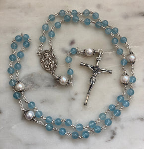 Aquamarine Rosary - Sterling Silver - Our Lady of Perpetual Help - CeCeAgnes