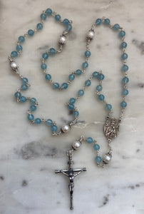 Aquamarine Rosary - Sterling Silver - Our Lady of Perpetual Help - CeCeAgnes