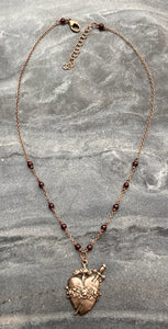 Immaculate Heart Necklace - Solid Bronze and Garnet