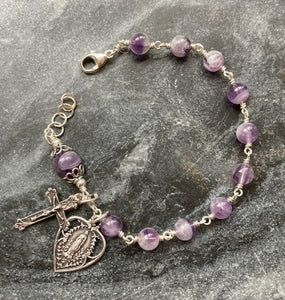 Amethyst Rosary Bracelet - All Sterling - Wire-wrapped CeCeAgnes