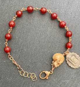 Memento Mori Rosary Bracelet - Holy Face of Jesus  - Solid Bronze and Carnelian