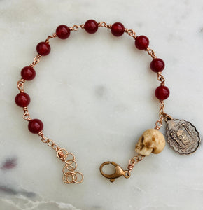 Memento Mori Rosary Bracelet - Holy Face of Jesus  - Solid Bronze and Carnelian