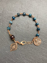 Load image into Gallery viewer, Sacred Heart - Our Lady of Sorrows - Kyanite Garnet and Bronze Rosary Bracelet
