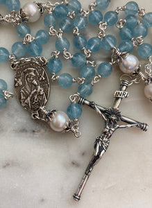 Aquamarine Rosary - Sterling Silver - Our Lady of Perpetual Help - CeCeAgnes